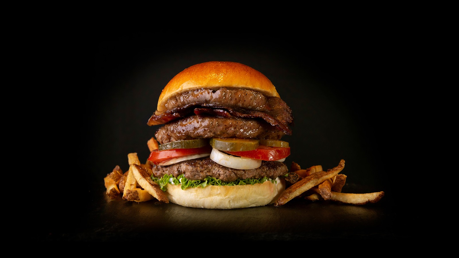 Heavy Metal Burger served with fries